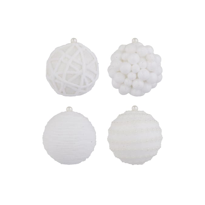 Nordic Spirit 10cm Textured Bauble 4 Pack - White