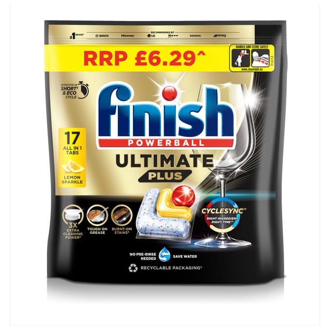Finish Ultimate Plus All In One Dishwasher Tablets 17 Tabs - Lemon