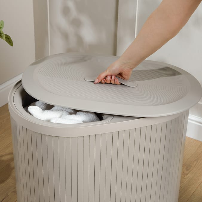 Home Collections Ribbed Bamboo Double Laundry Hamper