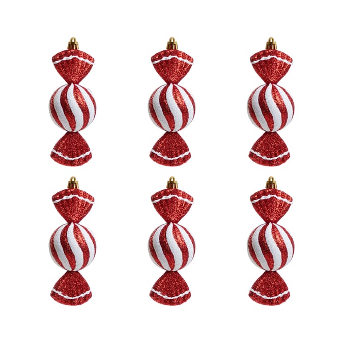 Festive Feeling Round Sweet Hanging Decoration 6 Pack - Red/White