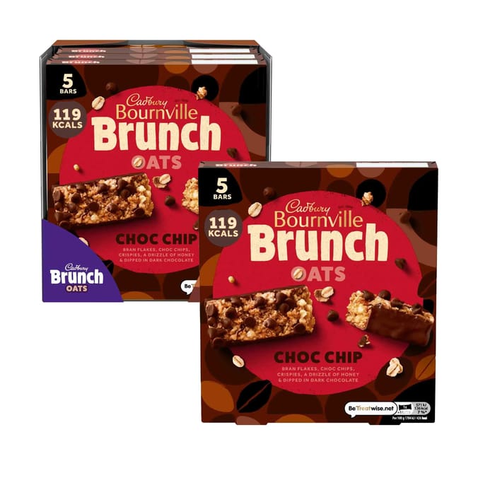 Cadbury Brunch Oats Bournville Bars 5 Pack Choc Chip 28g x 8