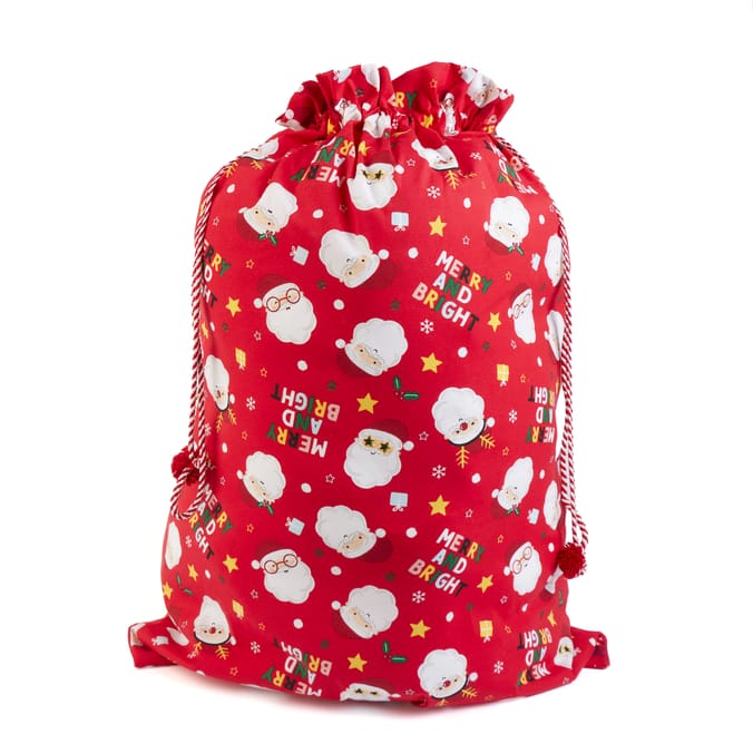 Sleigh Bells Large Canvas Novelty Christmas Sack - Merry And Bright