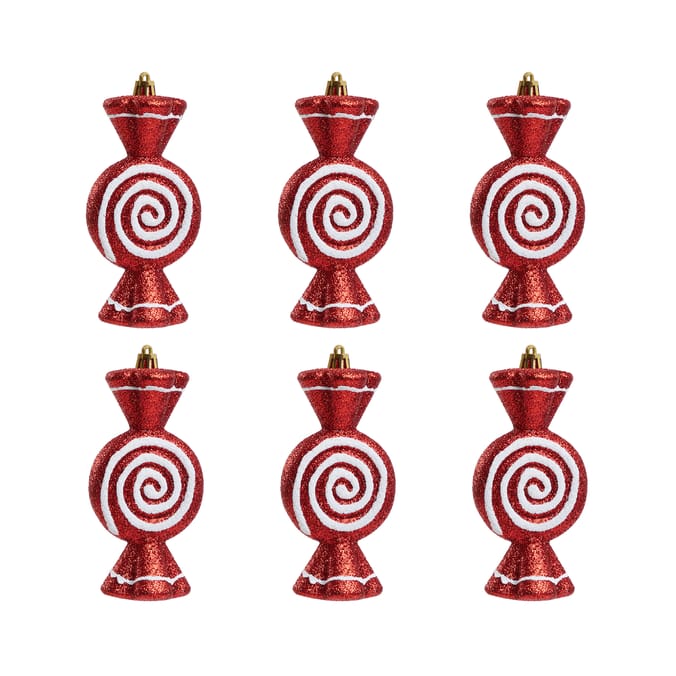 Festive Feeling Swirl Sweet Hanging Decoration 6 Pack - Red/White