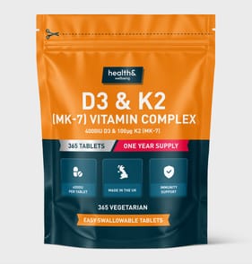 Health & Wellbeing D3 & K2 (MK-7) Vitamin Complex Tablets - One Year Supply 365 Tablets