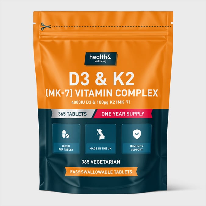 Health & Wellbeing D3 & K2 (MK-7) Vitamin Complex Tablets - One Year Supply 365 Tablets