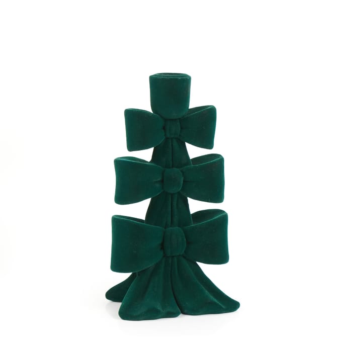 Festive Feeling Alpine Woods Flocked Bow Christmas Candle Holder