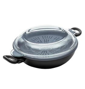 Prestige Nadiya Black Round Aluminium Non-Stick 4 in 1 Wok Pan 