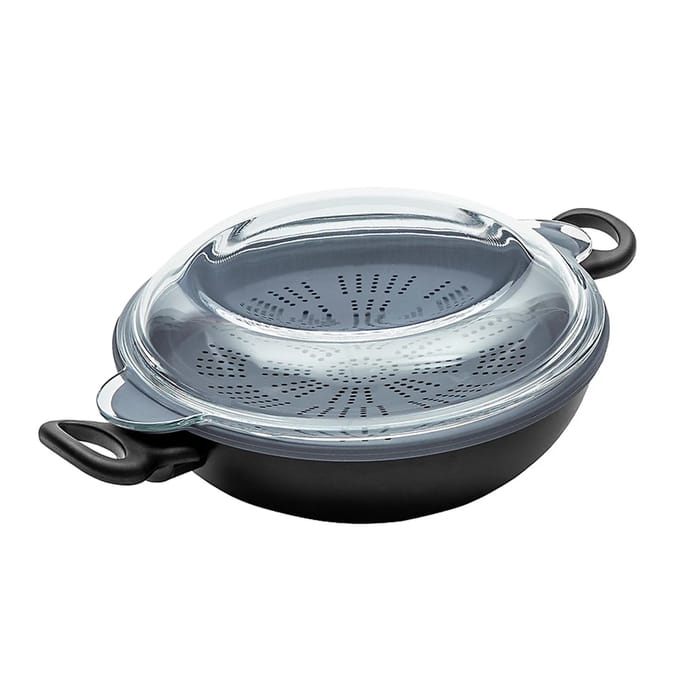 Prestige Nadiya Black Round Aluminium Non-Stick 4 in 1 Wok Pan
