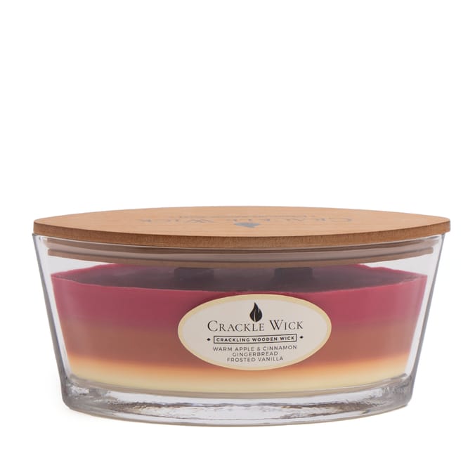 Crackle Wick Crackling Wooden Wick Candle - Warm Apple & Cinnamon/Gingerbread/Frosted Vanilla