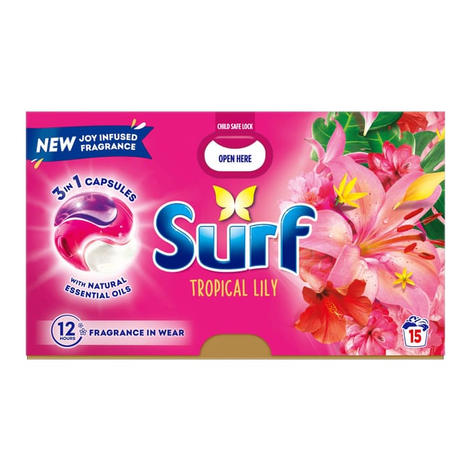 Surf 3in1 Laundry Washing Detergent Capsules 15 Washes - Tropical Lily
