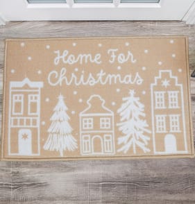 Festive Feeling Washable Door Mat - Beige Home For Christmas