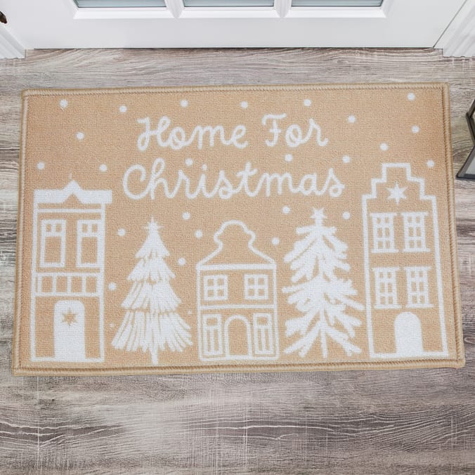 Festive Feeling Washable Door Mat - Beige Home For Christmas