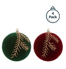Winter Charm 10cm Flocked Christmas Baubles 4 Pack