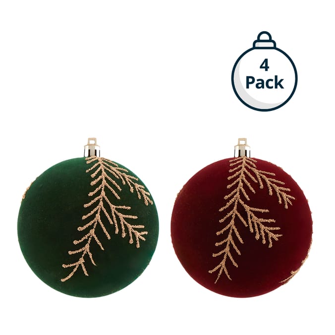 Winter Charm 10cm Flocked Christmas Baubles 4 Pack
