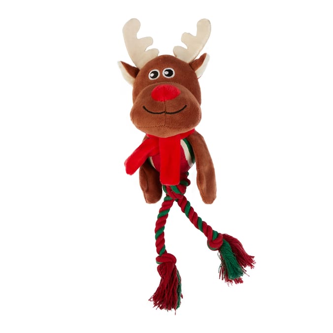 Chester's Christmas Tennis Ball & Plush Rope Toy - Reindeer
