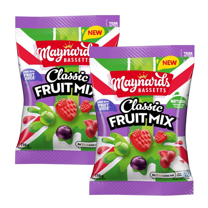 Maynards Bassetts Classic Fruit Mix Candy Sweets Sharing Bag 110g x2