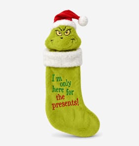 Grinch Stocking With Plush Head - I'm Only Here For The Presents!