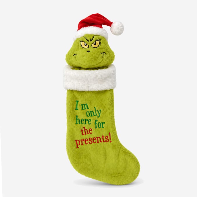 Grinch Stocking With Plush Head - I'm Only Here For The Presents!