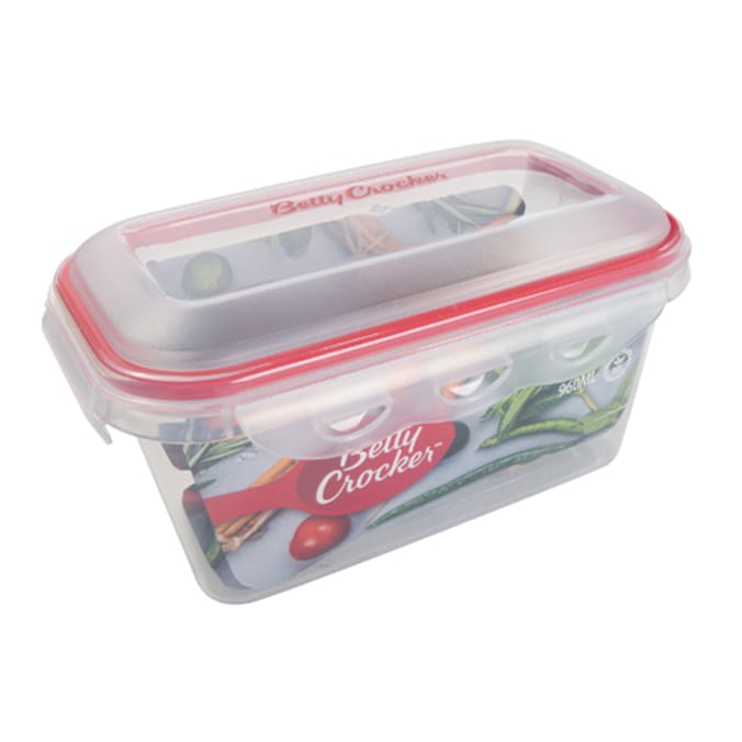 Betty Crocker 960ml Rectangular Food Container Transparent & Red