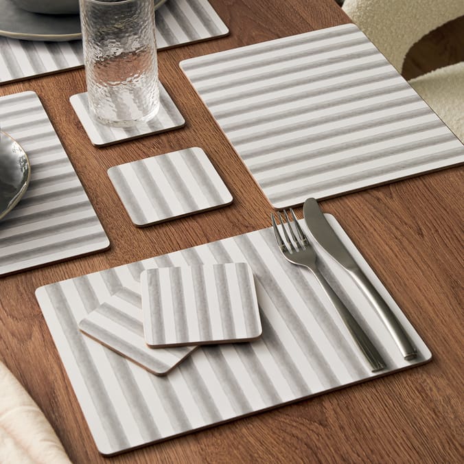 Home Collections Cork Back Place Mats And Coaster Set 8 Pack -  Grey Stripes 