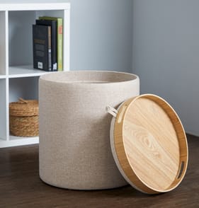 Home Collection Faux Linen Ottoman With Tray