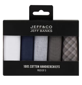 Jeff & Co By Jeff Banks 100% Cotton Handkerchiefs 5 Pack