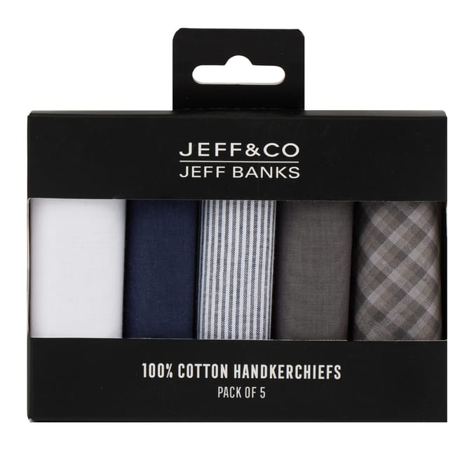 Jeff & Co By Jeff Banks 100% Cotton Handkerchiefs 5 Pack