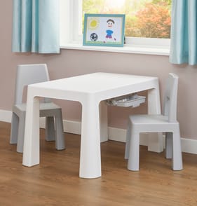 Liberty House Toys Kids Height Adjustable Table and Two Chairs Set - White & Grey