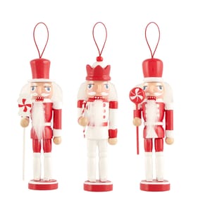Sleigh Bells Nutcracker Christmas Tree Decoration 3 Pack - Red/White