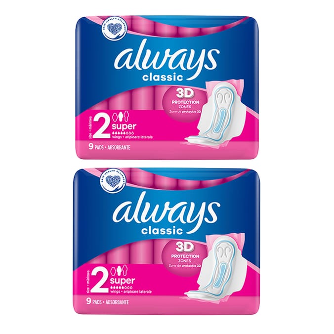 Always Classic Long Sanitary Towels Wings 9s Size 2 x2