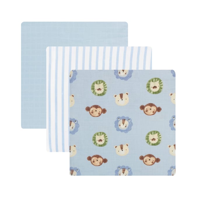 Pure Baby Muslin Cloth 3 Pack - Blue