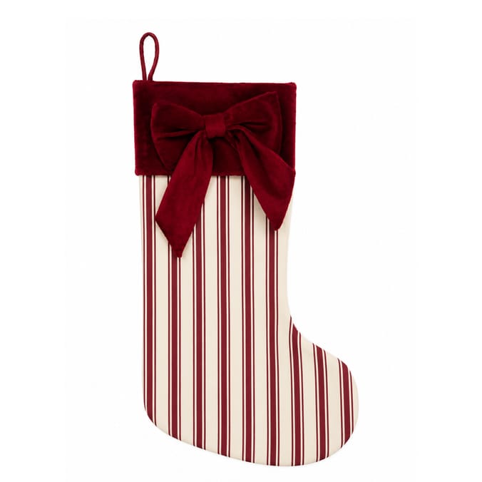 Festive Feeling Alpine Woods Faux Velvet Bow Christmas Stocking