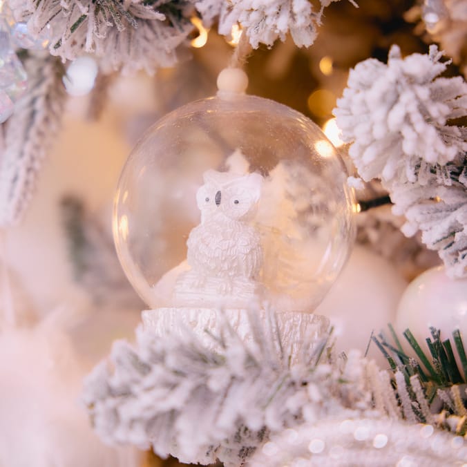 Frosted Spirit Snow Owl Globe Hanging Decoration