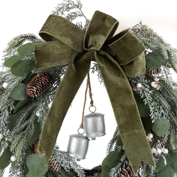 Festive Feeling Faux Pine Snowy Bells Wreath
