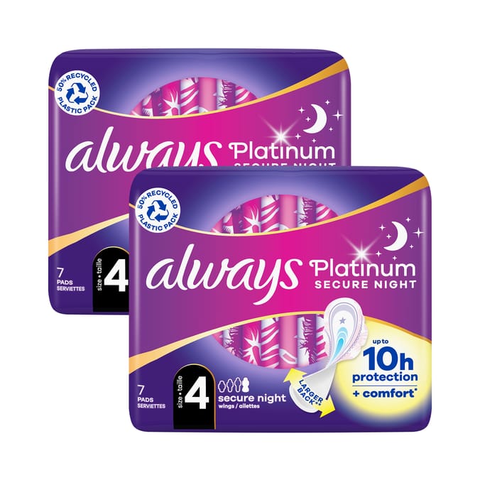 Always Platinum Secure Night 7 Pads Size 4 x2