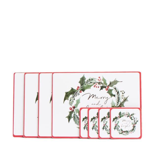 Home Collections Set Of 4 Placemats & Coasters Merry and Bright