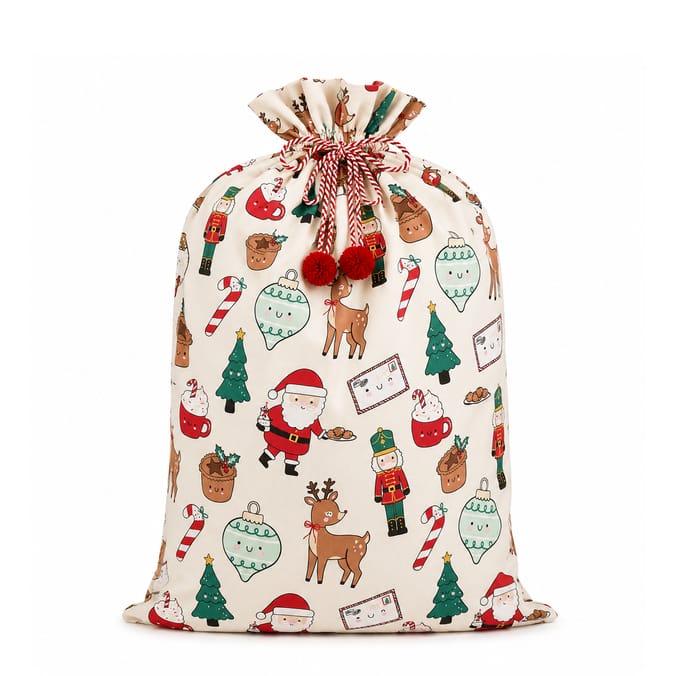 Sleigh Bells Large Canvas Novelty Christmas Sack - Santa