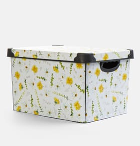 Floral Print Storage Box 17L - White (Yellow Flowers)