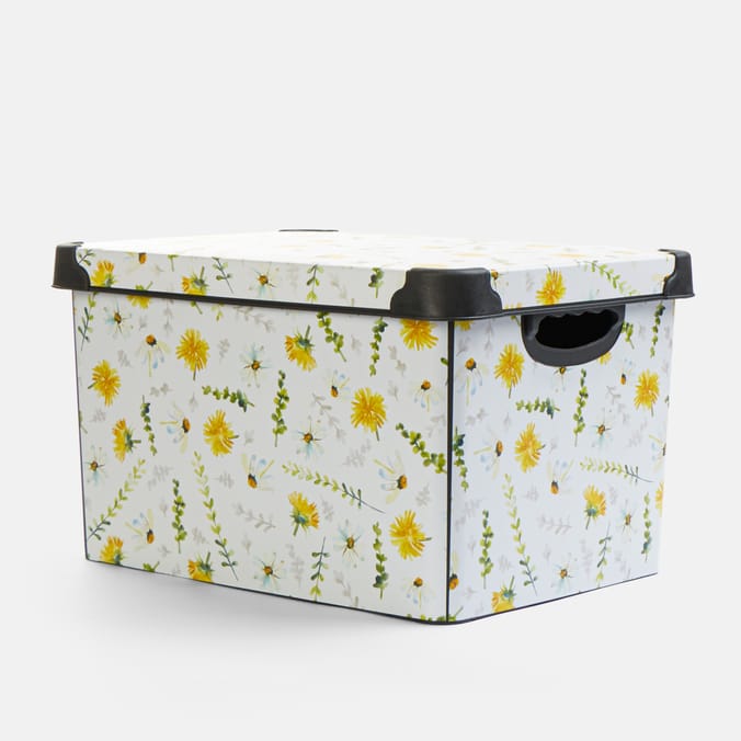 Floral Print Storage Box 17L - White (Yellow Flowers)