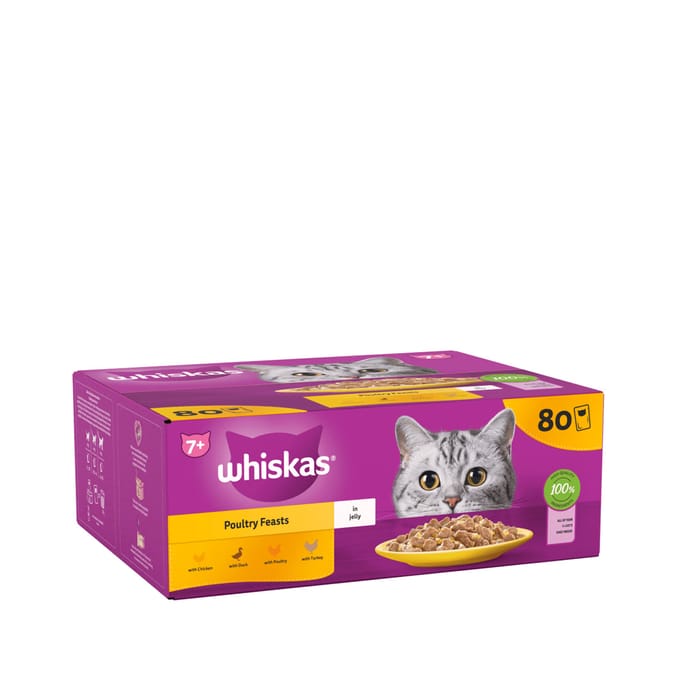 Whiskas Senior 7+ Poultry Feasts in Jelly Wet Cat Food Pouches 80x85g