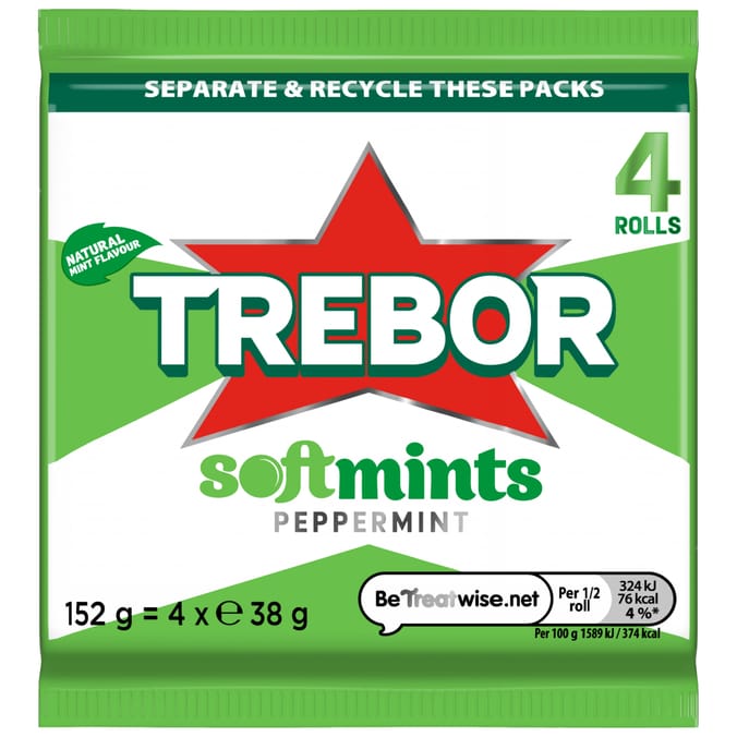 Trebor Softmints Peppermint Mints Rolls 4 Pack 152g