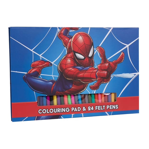 Marvel Spiderman Colouring Pad & 24 Felt Pens | Home Bargains