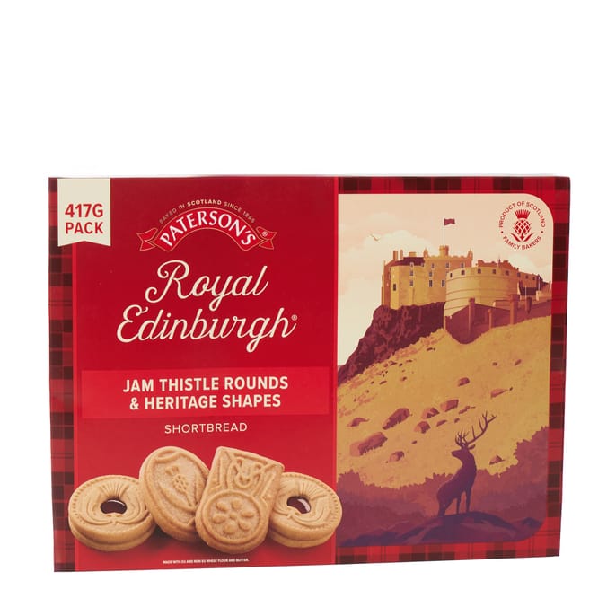 Paterson's Royal Edinburgh Jam Thistle Rounds & Haritage Shapes Shortbread 417g