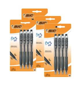  Bic BU3 Grip Retractable Black Pen 4 Pack x4