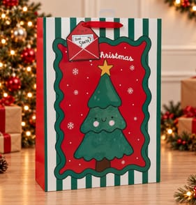 Sleigh Bells Large Green Stripe Gift Bag
