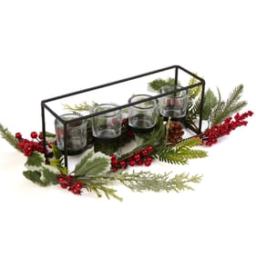 Winter Charm Set Of 4 Glass Tealight Holder - Red Berry