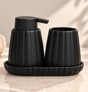 Bath Soap Dispenser, Tumbler & Tray Set - Black