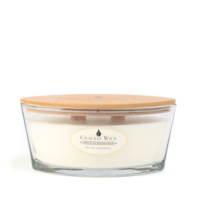 Crackle Wick Candle Oval White Gardenia