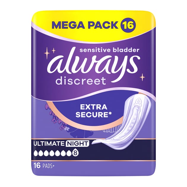 Always Discreet Incontinence Pads Ultimate Night 16s Home Bargains