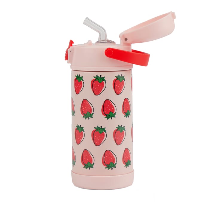Printed Stainless Steel Pink Water Bottle 350ml - Strawberry